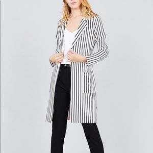LONG SLEEVE OPEN FRONT STRIPED LONG JACKET